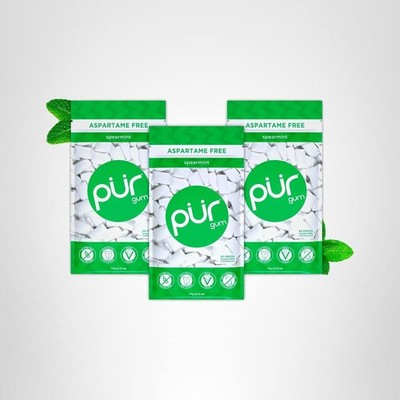 (Pk of 3)PUR Gum Aspartame Free Chewing Gum 100% Xylitol 55 Pieces
