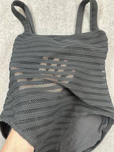 Lauren Ralph Lauren Mesh Stripe Black One-Piece Square Sheer Swimsuit Size 6 - Picture 4 of 11