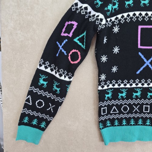 PlayStation By Geeknet Black & Green Ugly Christmas Knit Sweater Unisex Size M - Picture 4 of 15