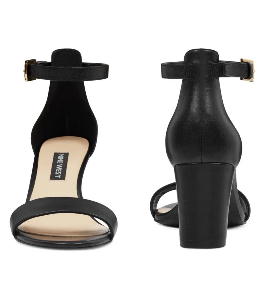 "Sandalias Nine West de cuero negro dorado con correa en el tobillo de abeto 2,5"" talla 12 NUEVAS" Foto 3 de 4