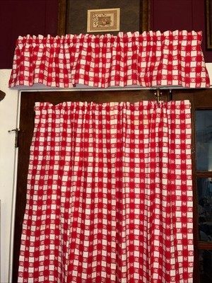 True Farmhouse VTG Red Gingham Cafe Curtains/Different Pattern/Shown In Pics/ 4 