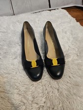 Salvatore Ferragamo Vara Pump Blue Patent Leather Bow Women Shoe Size 9.5 Italy