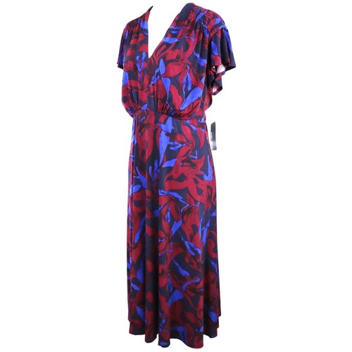 NWT Maggy London Floral Dress Flutter Short Sleeve Long Midi Smocked Shoulder 10