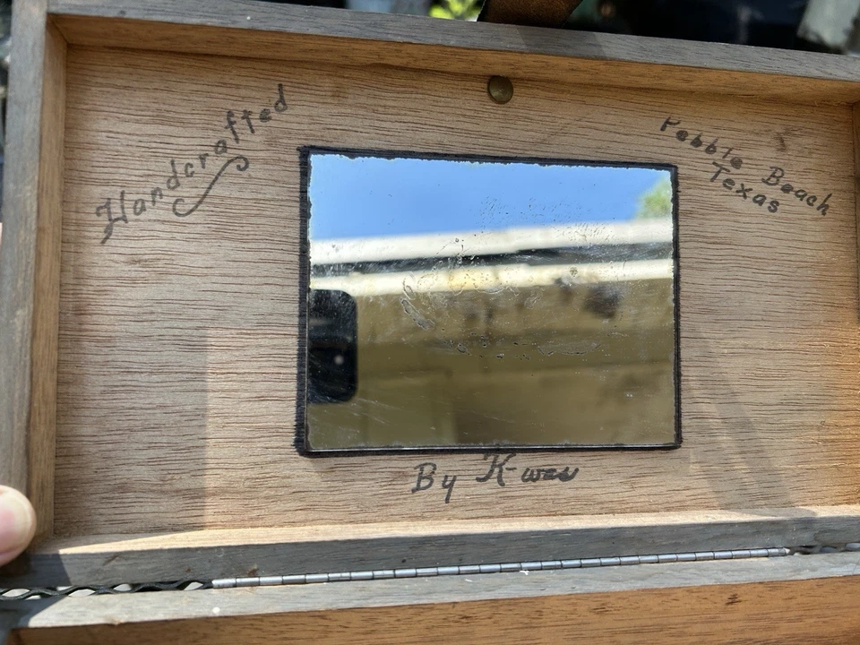 Cartera caja madera vintage años 60 K-Wes Texas caballos pintados a mano incrustaciones con joyas Foto 3 de 4