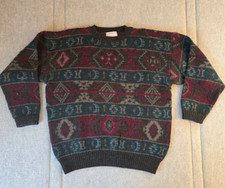 Vintage Nomadic Traders Green Burgundy Wool Sweater Mens XL Geometric Uraguay