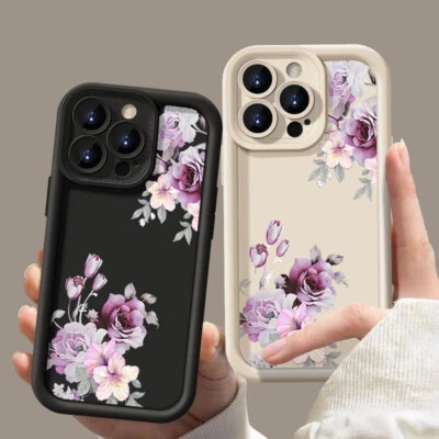 For iPhone 17 16 15 14 13 12 11 Pro Max Rose Silicone Soft Case ShockProof Cover