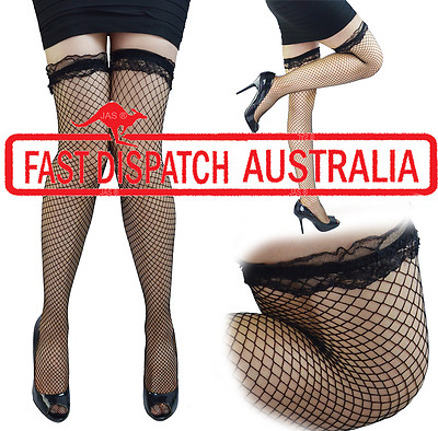 Costume Sexy Fishnet Lace Top Lingerie Thigh Knee High Highs Stockings  Black | eBay Australia
