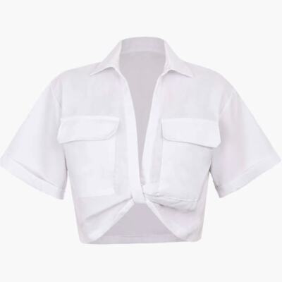 NWT Micas Basic Flap Pocket Twist Hem Crop Top