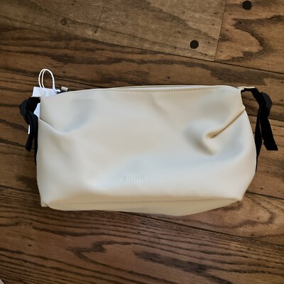 Rains Hilo Wash Bag / Cream Brown Tan Beige/ Polyester NWT Brand Logo