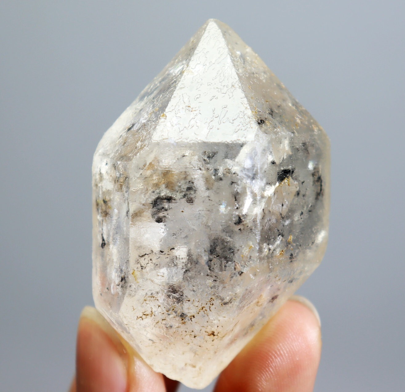 Natural Black Phantom Herkimer Diamond Quartz Crystal Point Mineral Specimen