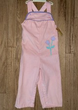 New Vintage Sears Overalls Toddler Girl Pink Corduroy, L 24 Month/2 Flowers