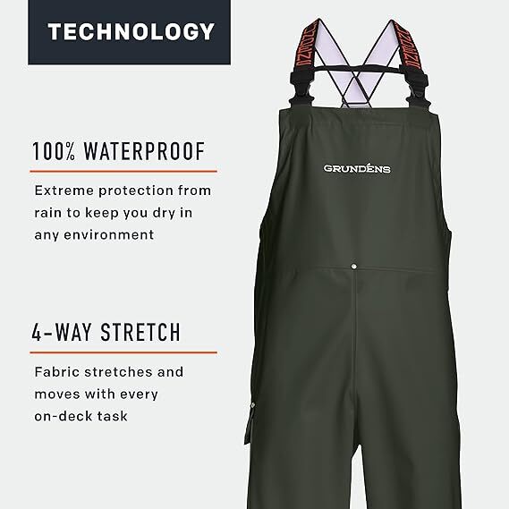 Grundens Men’s Neptune 509 Green Commercial Fishing Bib Pants Brand New