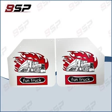 Pair White Fun Truck Pattern Angled Semi Truck Splash Guard 24"x24" Mud Flaps