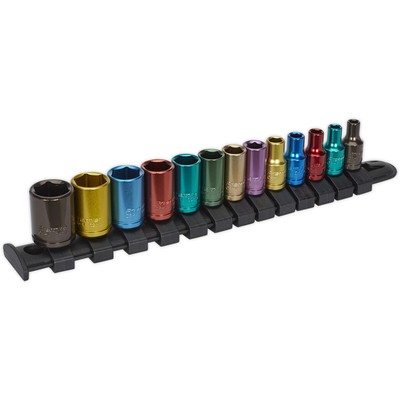 13er-Pack mehrfarbiger Steckschlüsselsatz 1/4 Zoll metrisch Vierkant - 6 Pt WallDrive Drehmoment