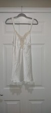 Linea Donatella Ivory Satiny Chiffon Lace Embroidery Pearls Babydoll Nightgown M
