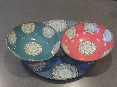 New 3pc Pottery Barn Elsa Medallion Melamine Serving Dishes 2