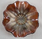 Vtg Fenton Berry Bowl Peacock Tail Carnival Glass Purple iridescent Ruffed 7"