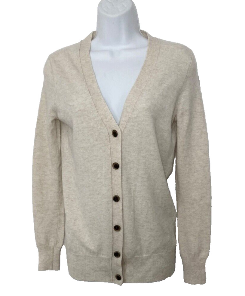 CREW WOOL CASHMERE BLEND BEIGE CARDIGAN SWEATER, WOMEN'S XXS