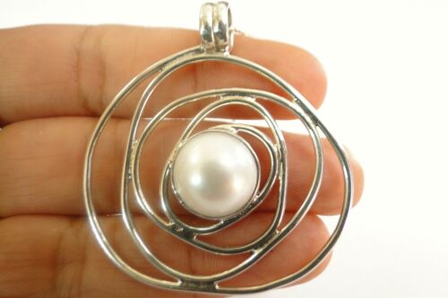 White Pearl Wire Design 925 Sterling Silver Pendant 18" Chain Necklace - Picture 1 of 7