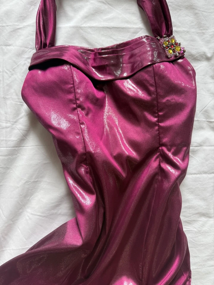 Vestido Halter vintage Y2K, comprimento do chão. Roxo metálico. - Imagem 3 de 4