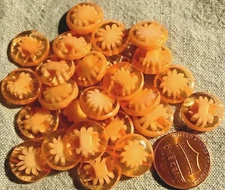 24 Thick Translucent Orange / Melon Plastic Shank Buttons 9/16" 14mm Lot # 4254
