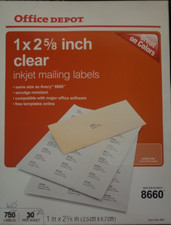 Office Depot 625 Clear Inkjet Address Labels 1"x2-5/8"