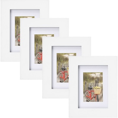 Museum 5x7 Matted to 3.5x5 Flat Wide Gallery Picture Frame, White, Set of 4