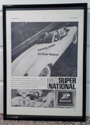 Gerahmte Original Oldtimer Anzeige für National Benziner & E-Type von 1963