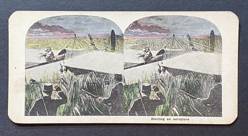 Stereoview Card WW1 Military - Starting An Aeroplane