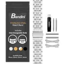 Bandin Curved End Jubilee Stainless Steel Metal Watch Band 18mm 20mm 22mm 24mm