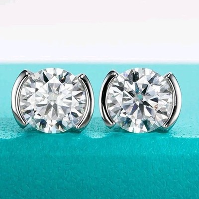 4.30 Ct Certified Treated White Diamond Solitaire Studs 925 Silver Great Shine