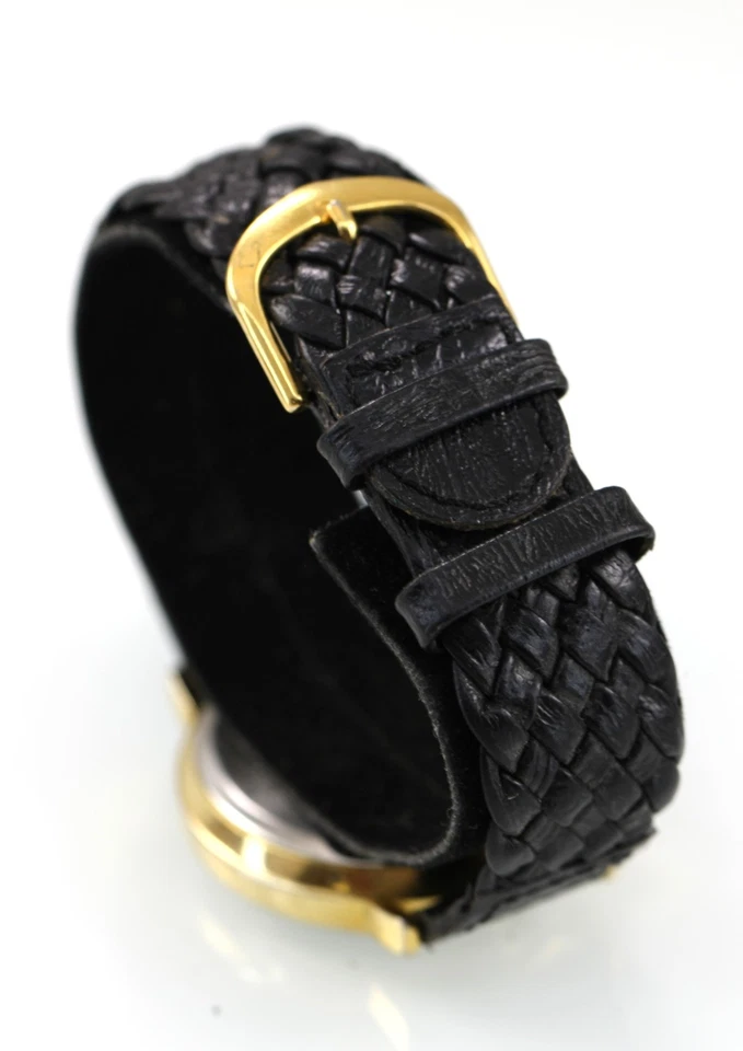 Reloj Apollo ll Hombre 25th Ann Oro Acero Inoxidable Cuero Negro WR Día Fecha Cuarzo Foto 3 de 4