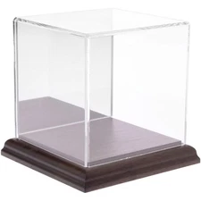 Plymor Acrylic Display Case with Hardwood Base (Mirror Back), 4" x 4" x 4"