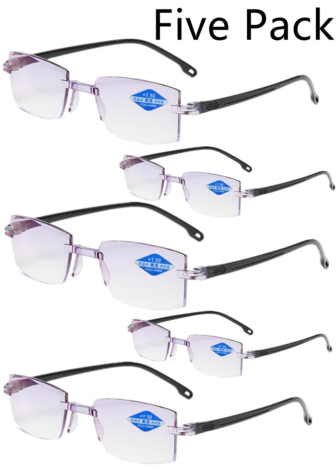 5 Pack Bifocal a line rimless anti blue light diamond cut Reading Glasses featured image