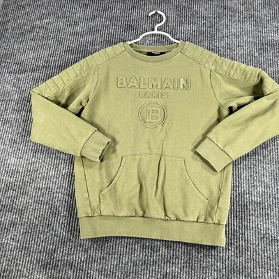 Balmain Paris Youth Sweatshirt Size 12A Green Long Sleeve Crew Pockets