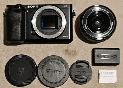 Sony A6000 24.3MP APS-C WiFi NFC Camera, 16-50mm OSS zoom lens, battery, 64GB SD