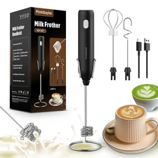 Electric Milk Frother Handheld For Coffee Egg Stand 3 Stainless Whisks 3 Speeds