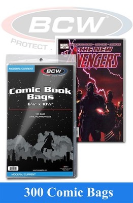 300 BCW Modern /Current Comic Book Bags 6 7/8 x 10 1/2 2 Mil Safe Storage Sleeve