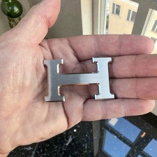 HERMES 32mm Constance H Logo Silver Belt Buckle Brushed Finish W/ Dust Bag, Nice