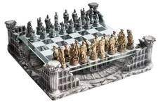 16.25" Roman Gladiators 3D Chess Set, Bronze & Silver Color,Contemporary Chess