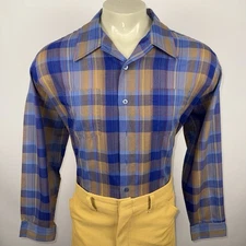 Vintage JCPenney Shirt Mens XL Plaid Button Rockabilly MCM Dazed & Confused 70s