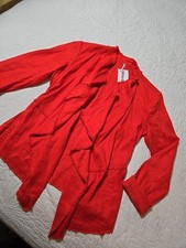 Free People Draped Raw Edge Jacket Womens sz XS Red/Orange Linen-Blend OpenFront