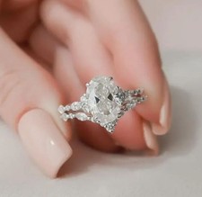 2.50 CT Oval Cut Moissanite Bridal Set Wedding Ring For Women's 14K White Gold