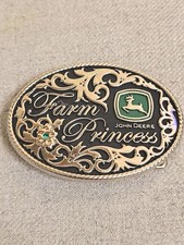 John Deere Belt Buckle Womens Silver Farm Princess Western Floral Enamel Oval