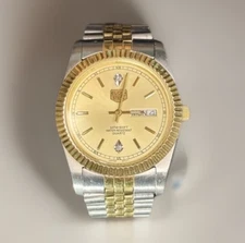 Men’s Elgin Vintage Automatic Quartz Watch Stainless Steel 14k Gold Dial