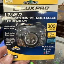 LUXPRO LP345V2 Headlamp 303 Lumens With Multi-Color Flood Lights