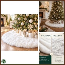 30 Inch White Faux Fur Christmas Tree Skirt for Holiday Decor Home Festivities