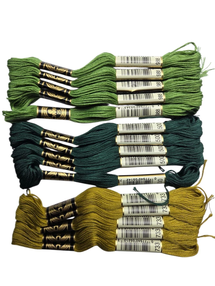 DMC 30 Skeins Mouline Special 25 Thread Greens 122 500 523 733 988 989 Floss - Image 3 of 4