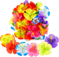 120 Pieces Hibiscus Flowers Decoration Hawaiian Faux Flowers Tropical Faux Color