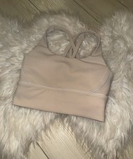 Lululemon Energy Longline Ribbed Sports Bra Strappy Back WF Womens 4 Light Beige